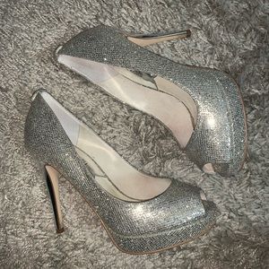 Silver Glittery Michael Kors Peep Toe Heels